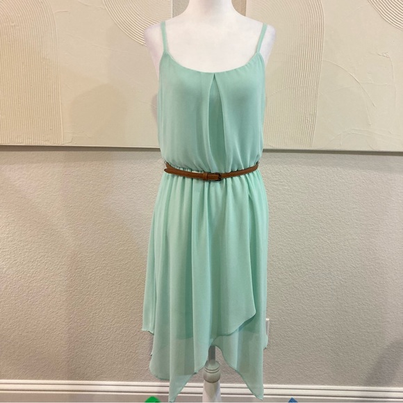 by & by Dresses & Skirts - Mint Green Dress Sleeveless Chiffon High Low Belted Size Small